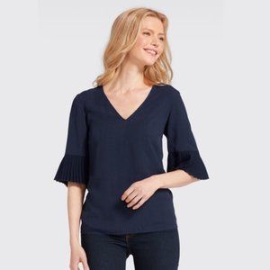 Draper James Navy Pleated Sleeve Blouse Top Size 4